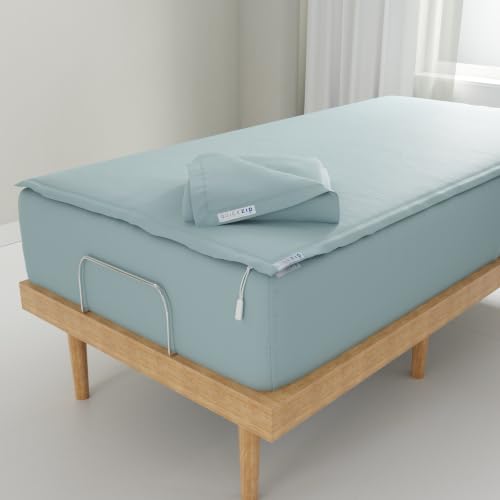 QuickZip Fitted Plus Spare Bundle: 1 Fitted Sheet (Base + Zip Sheet) & 1 Zip Sheet - Easy to Change, Won???t Pop Off - Soft Sateen 400 TC 100% Cotton - 15??? Deep Pockets Twin Size Sheets ??? Dusty Blue