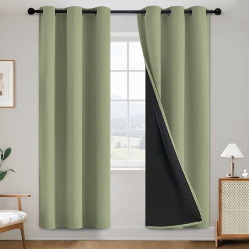 SimpleHome Sage 100% Blackout Curtains Room Darkening Living Room 72 Inch - Curtains for Bedroom,Thermal Insulated Grommet Window Drapes,Curtains for Living Room with Black Back,38 x 72 Inch,2 Panels