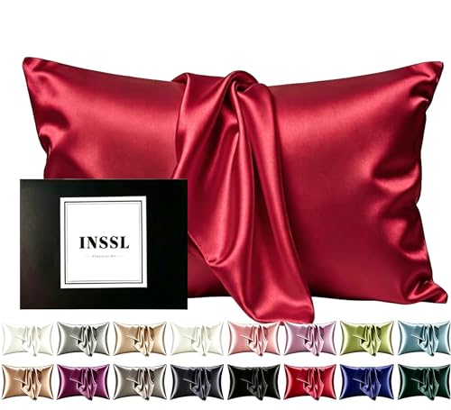 INSSL Silk Pillowcase for Women, Mulberry Silk Pillowcase for Hair and Skin and Stay Comfortable and Breathable During Sleep(Dark Red,Queen)