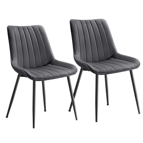 SONGMICS Dining Chairs Set of 2, Upholstered Kitchen Chairs, Max. Load 120 kg, Steel Legs, Curved Backrest, for Dining Room, Grey and Ink Black LDC090G05