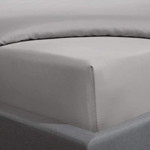 """Sleepdown 100% Cotton Sateen Anti-Allergy Fitted Sheet 16""""/40cm Extra Deep 300 Thread Count Luxury Bedsheet Bed Linen - Silver - Single"", 5056242767039"