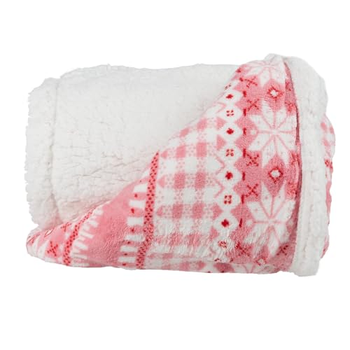 "Lavish Home Fleece Sherpa Blanket Throw-Pink Snowflakes, Polyester, 50"" x 60"""