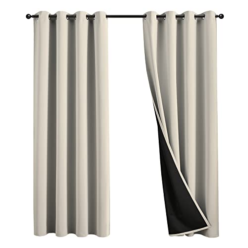 JSFLY 100% Blackout Curtains 96 inch Length for Bedroom, Thick Noise Reduction Thermal Insulated Grommet Window Drapes Room Darkening Curtains for Living Room, 2 Panels (52x96 inches,Beige)