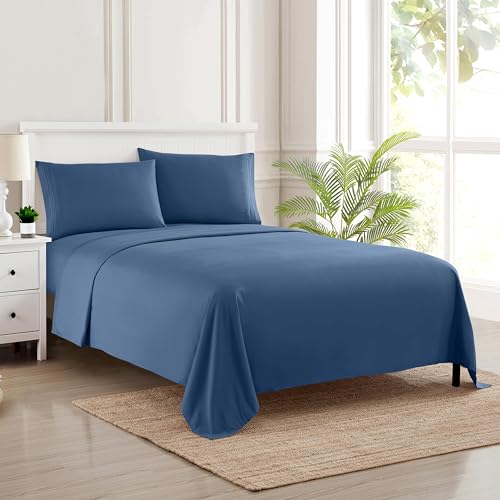 King Size Sheets - Breathable Luxury Bed Sheets with Full Elastic & Secure Corner Straps Built In - 1800 Supreme Collection Extra Soft Deep Pocket Bedding, Sheet Set, EXTRA DEEP pocket - King, Denim