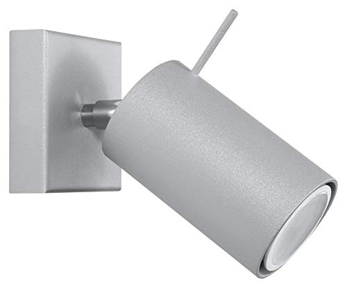 SOLLUX lighting Ring 1 Spotlight Wall Lamp - Minimalist and Modern Design, Adjustable Arm and Light Direction - Replaceable GU10 Bulb, 1 x 40 W - Steel, Grey, 8x16x8 cm