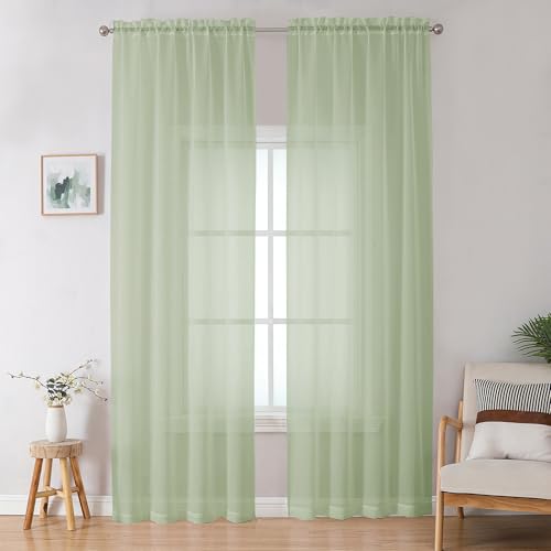 "OWENIE Sheer Curtain 96 Inch Long 2 Panels Set, Light Filtering Clear Rod Pocket Soft Sheer Curtain 95 for Bedroom/Living Room, 2Pcs, Each 42"" W x 96"" L, Light Grey"