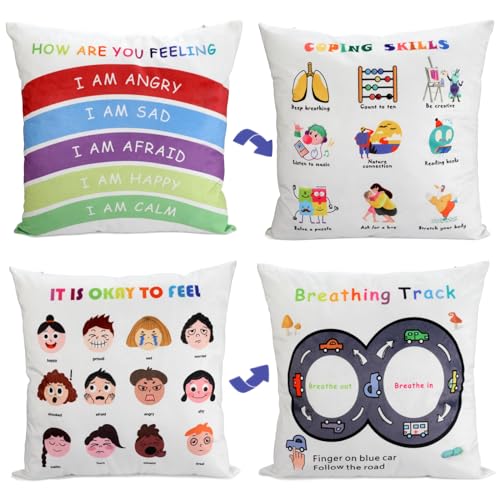 B BBPM Classroom Must Haves Throw Pillow Covers Set of 2 - Calming Corner School Counselor Office Mental Health Pillow Decor Calm Down Corner Items for Home Kids Dutch Velvet 18x18 Inch