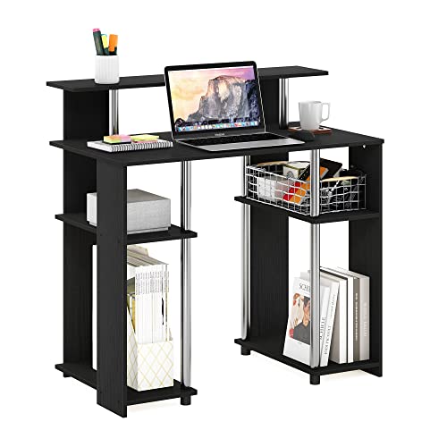 Furinno Computer Writing Desk, Engineered Wood, Americano/Stainless Steel, 51.49 (D) x 90.5 (W) x 90.6 (H) cm