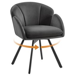 Yaheetech Swivel Tub Chair, Flower Shape Velvet Armchair, Dark Grey