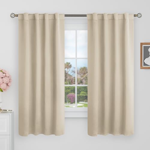BGment Champagne Blackout Curtains 60 Inches Long for Bedroom - 34 x 60 inch Thermal Insulated Curtains Room Darkening Solid Vertical Rod Pocket and Back Tab Drapes for Kids Room, 2 Window Panels Set