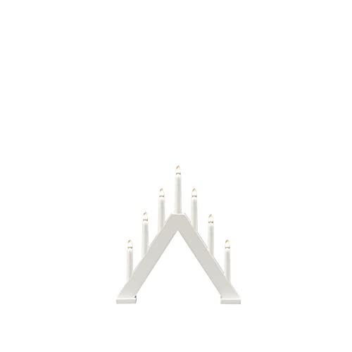 Konstsmide Christmas Lights/Modern Candle Bridge/White Lacquered Wood/Indoor Use (IP20)/230V Indoor/7 Candles with Clear Bulbs/White Cable with On Off Switch