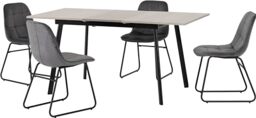 Avery Extending Dining Table Set with 4 Lukas Chairs in Concrete/Grey