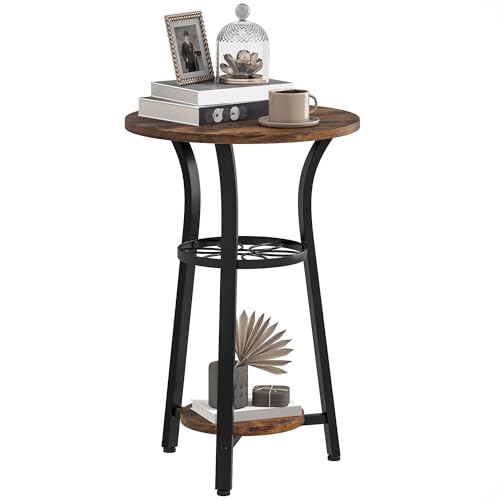 HOMCOM Small Round Side Table for Narrow Space, 3-Tier End Table with Storage Shelves, Industrial Nightstand for Living Room, Bedroom, Rustic Brown