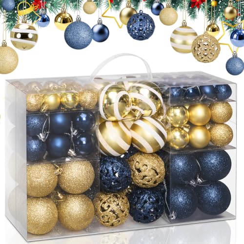 Bakaji Pack of 100 Christmas Baubles Diameter 1.2/1.6/6 cm Decorations and Decorations for Christmas Trees (Blue)
