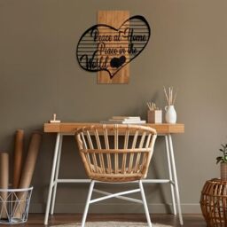 Elegant Decorative Wooden Wall Accessory, 58 x 59 cm, 50% Wood (3 cm Thick) & 50% Metal, Unique Walnut & Black Finish, Perfect for Modern Decor