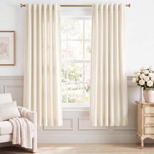 StangH Velvet Curtains Ivory White, Thermal Insulated Room Darkening Drapes for Bedroom, Living Room, Home Theater, with Hook Tape Top, 2 Panels, 52 x 72 inches