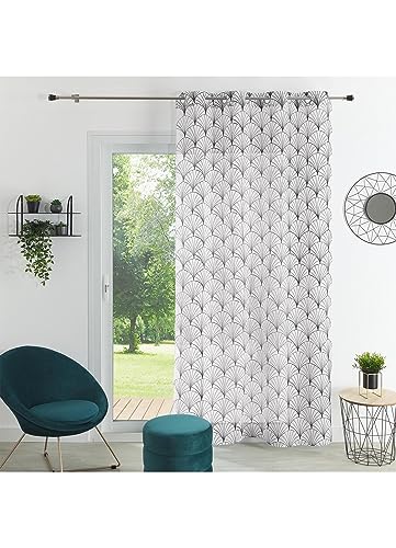 HomeMaison.com Linen Effect Net Curtain - Embroidered Net Curtain - Grey - 140 x 240 cm - Silver Eyelet Curtain - Modern Window Curtain