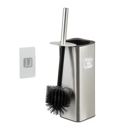 Relaxdays toilet brush with wall mount, adhesive, HxWxD: 36.5 x 9.5 x 10.5 cm, WC cleaning brush with holder, silver