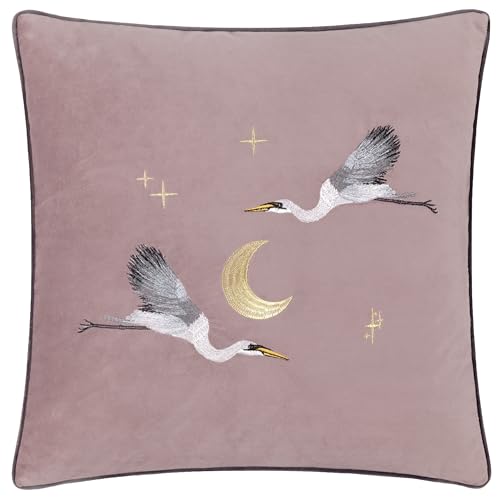 Paoletti Moonlit Flight Embroidered Velvet Polyester Filled Cushion - Dusty Pink - 45x45cm