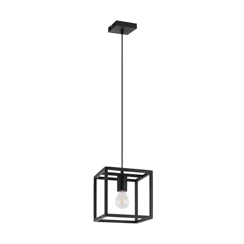 Eglo Pendant Light Fixture Eldrick, Vintage Dining Table Lighting, Hanging Ceiling lamp for Living Room, Industrial Metal Black, E27 Socket, 20x20 cm