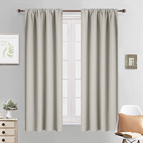 Yakamok 63 Inches Light Beige Rod Pocket Blackout Curtains for Bedroom - Room Darkening Thermal Insulated Window Treatment Drapes for Living Room, 38W x 63L Inch,2 Panels