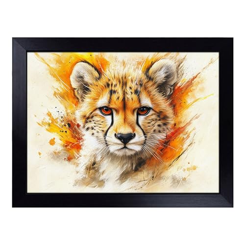 Lap Tray with Bean Bag Cushion, Cheetah - Handmade in the UK, Raised Wooden Edge, Padded Cushion, Heat-Resistant Wipe-Clean Surface, for Meals, Laptops and Crafts