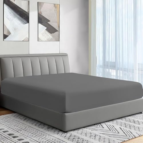 "SKY BEDDINGS Cot Fitted Sheet 30"" x 75"" - Pefect Fitted for Narrow Twin/Camp Bunk/RV's/Army Cot/Guest Bed/Trifold Mattress Sheet - Ultra-Soft Fitted Bed Sheet for Camper & RV Bunks (Dark Grey)"