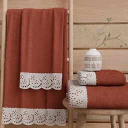 PETTI Artigiani Italiani - 100% Cotton Terry Bath Towels, 1+1 Towel Set, 2 Pieces 1 Face Towel and 1 Hand Towel, Terracotta