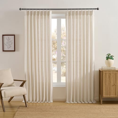 RAIN CITY Natural Linen Pinch Pleated Curtains 2 Panels 50x86