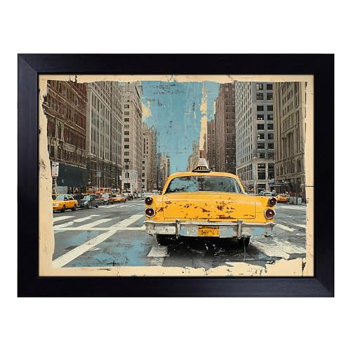 Lap Tray with Bean Bag Cushion, New York Artwork - Handmade in the UK, Raised Wooden Edge, Padded Cushion, Heat-Resistant Wipe-Clean Surface, for Meals, Laptops and Crafts