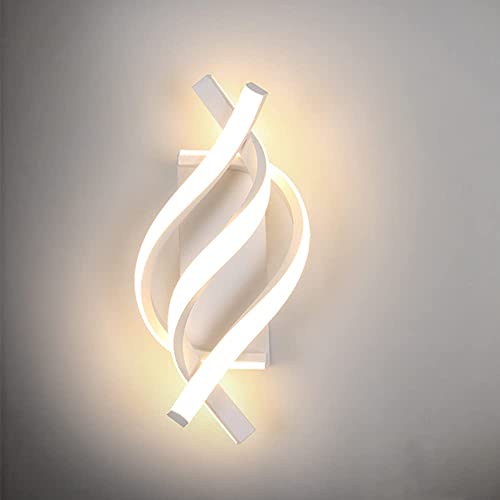 Comely Modern LED Wall Light Indoor, 22W Spiral Wall Lamps for Bedroom, White LED Wall Sconce Lights Acrylic for Bedroom Living Room Hallway Stairs Hotel, Warm White 3000K