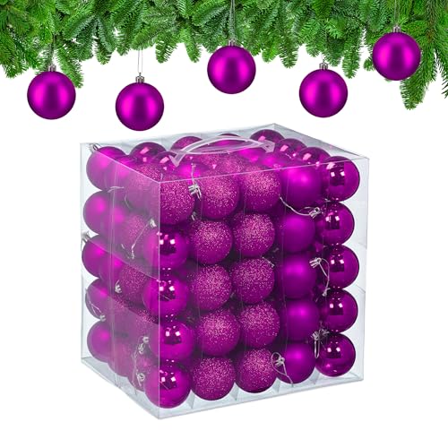 Relaxdays Christmas Baubles, Set of 100, Tree Ornaments, Holiday Decorations, Plastic, Shatterproof, 6 cm, Violet