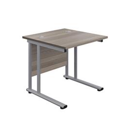 Office Hippo Heavy Duty Rectangular Cantilever Office Desk, Home Office Desk, Office Table, Integrated Cable Ports, PC Desk For Office or Home, 5 Yr Wty - Silver Frame/Grey Oak Top, 80cm x 80cm