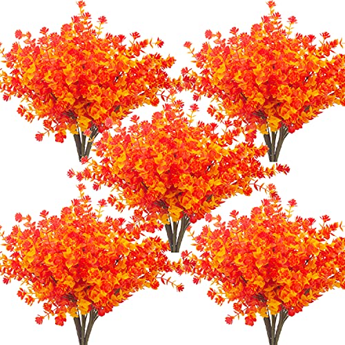 Grunyia Artificial Fall Flowers, Fake Outdoor UV Resistant Autumn Plants for Home Kitchen Christmas Festival Thanksgiving Autumns Decoration(Gold Yellow)