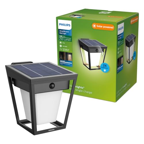 PHILIPS Nissa UltraEfficient Outdoor Solar Wall Light with Sensor, 3000K, 250/25lm, Black???