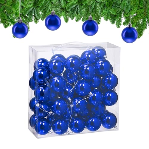 Relaxdays Christmas Baubles, Set of 50, Festive Tree Ornaments, D: 6 cm, Holiday Decorations, Plastic, Shiny, Blue