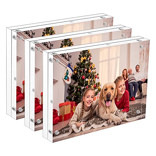 NIUBEE 5x7 Acrylic Picture Frame 3 Pack, 20% Thicker Block Clear Double Sided Photo Postcard Display