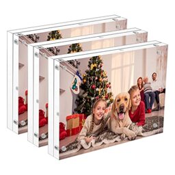 NIUBEE 5x7 Acrylic Picture Frame 3 Pack, 20% Thicker Block Clear Double Sided Photo Postcard Display