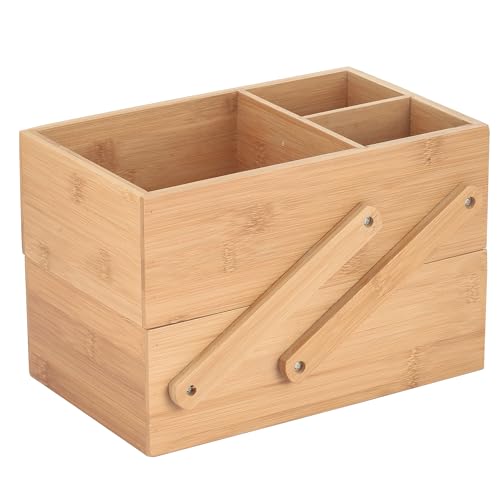 MSV - 2 Tier Makeup Organizer - ISALYS Range - Eco-friendly Bamboo - Storage Box for Cosmetics, Accessories and Hygiene Products - Beige