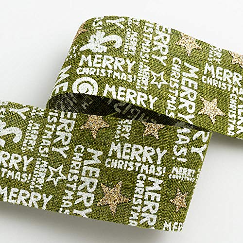 Italian Options Merry Christmas Green Hessian Ribbon, Jute Christmas Ribbon for Crafts, Gift Wrapping Accessories, Wreath Making Supplies, Tree Decorations, Green, 38 mm x 10 Metre Roll