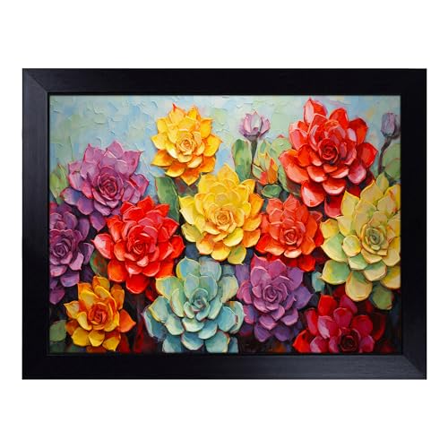 Lap Tray with Bean Bag Cushion, Succulent Palette Knife - Handmade in the UK, Raised Wooden Edge, Padded Cushion, Heat-Resistant Wipe-Clean Surface, for Meals, Laptops and Crafts