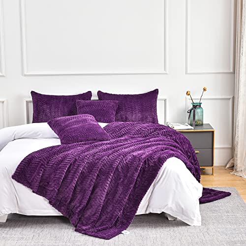 "YUSOKI Luxury Double Sided Faux Fur Twin XL Blanket, Purple, 63""x90"" - 700GSM faux fur,double-sided plush,ultra fluffy,reversible,farmhouse decor,warm throw for couch,bed,home blanket"