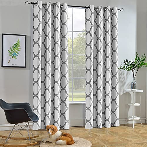 Melodieux Moroccan Fashion Thermal Insulated Grommet Room Darkening Curtains for Living Room, 52 by 84 Inch, Off White/Grey (1 Panel)