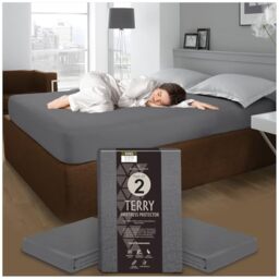 GC GAVENO CAVAILIA Terry Towel Mattress Cover - Pack of 2 - Antibacterial King Size Mattress Protector Fitted Sheet - Polycotton Waterproof Mattress Protector King Size - (200x150 Cm) - Charcoal