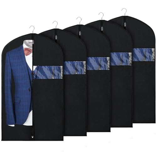 Syeeiex 40-Inch Suit Bag Suit Cover Garment Bags (Set of 5) Suit Garment Bag for Men, Suit Bags for Closet Storage with Clear Window for Men, Suits, Coats, Black