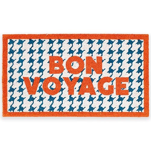 "Fisura Coco ""Bon Voyage"" Entrance Mat with PVC Non-Slip Backing. Blue Hand-Painted Interior Door Mat with Funny Message 70 x 40 cm"