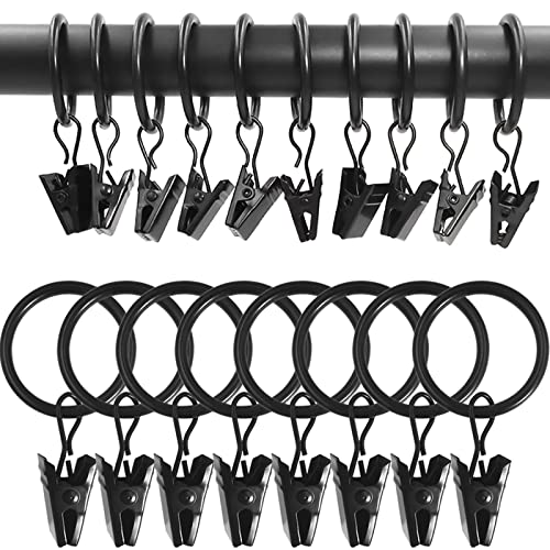 WeeksEight 100 Pack Black Curtain Rings with Clips, Curtain Hooks Hangers Clip Rings for Hanging Drapes Bows Hat, Drapery Rings 1 in I D, Fits up to 5/8 in Diameter Curtain Rod.