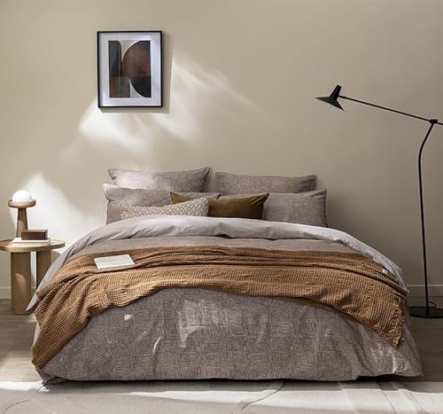 Geo Mineral Printed Cotton Percale Duvet Cover, 200 x 200 cm, ESSIX, Dark Beige