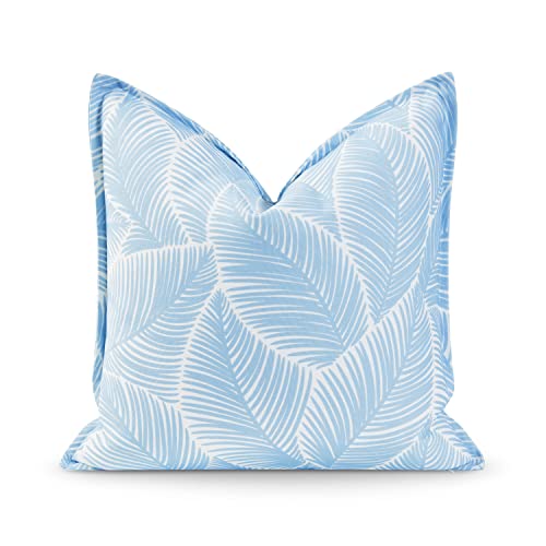 Hofdeco Premium Coastal Hampton Style Patio Indoor Outdoor Cushion Cover, Pillow Cover Only, 20''x20'' Water Resistant for Backyard, Couch, Baby Blue Palm Leaf