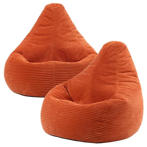 icon Dalton Cord Bean Bag Chair, Set of 2, Orange, Large Adult Bean Bag Chair with Filling Included, Comfy Chair, Living Room Furniture, Bedroom Furniture